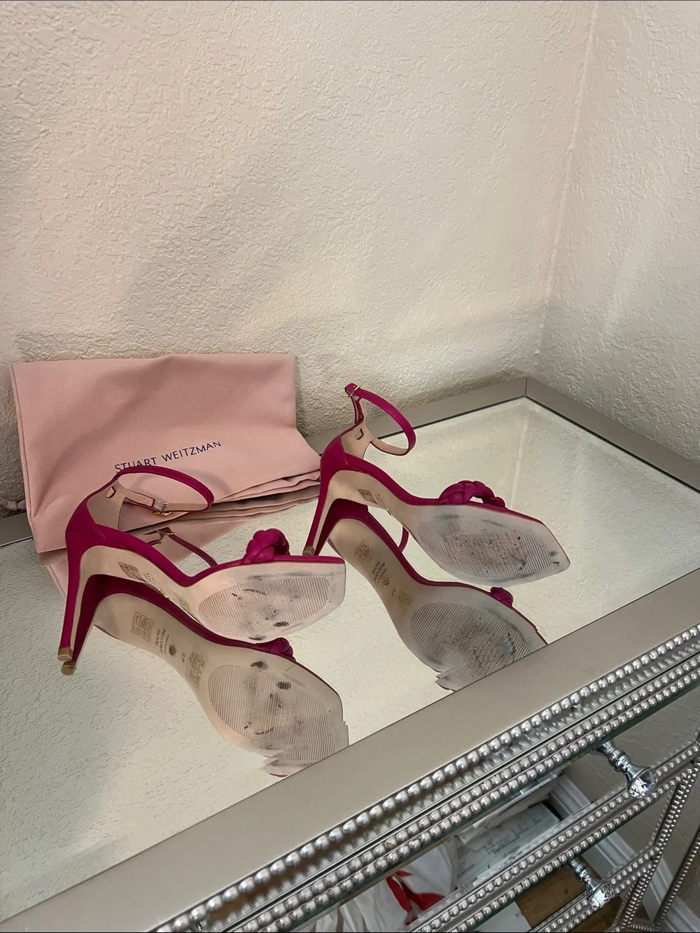 Stuart Weitzman Hot Pink Braided Strap Stiletto Sandals